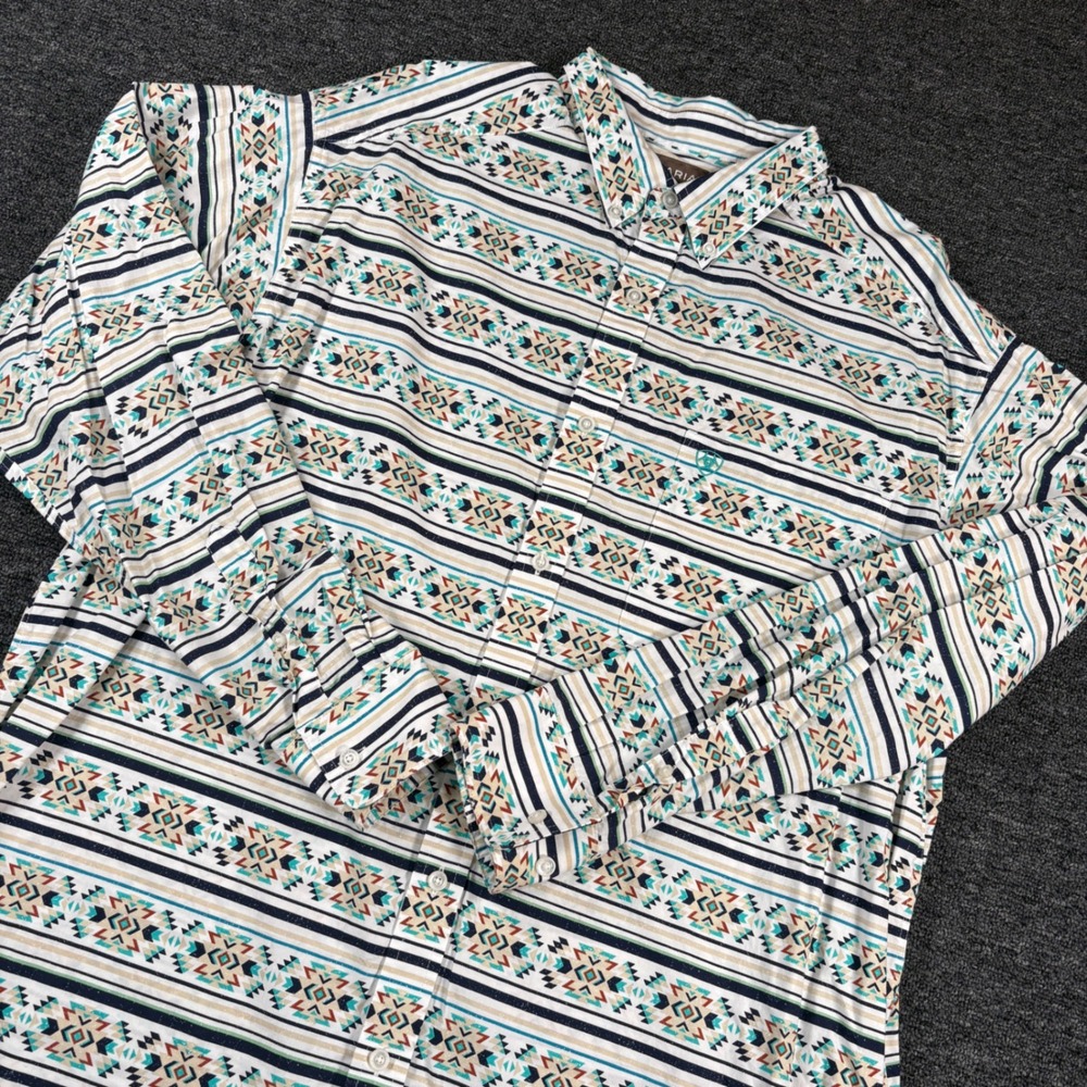 Ariat Button Down Shirt Mens XL White Southwestern Geometric Long Sleeve Logo